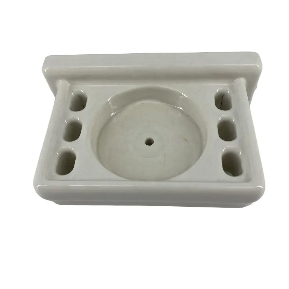 Vintage Ceramic 6-Slot Toothbrush and Cup Holder Wall Mount Antique Bath Reno